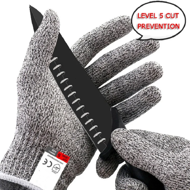 

1Pair Anti-cut Work Gloves HPPE Stab Resistant Kitchen Butcher 5-level Cut-proof Dipped Woodworking Garden Safety Gloves