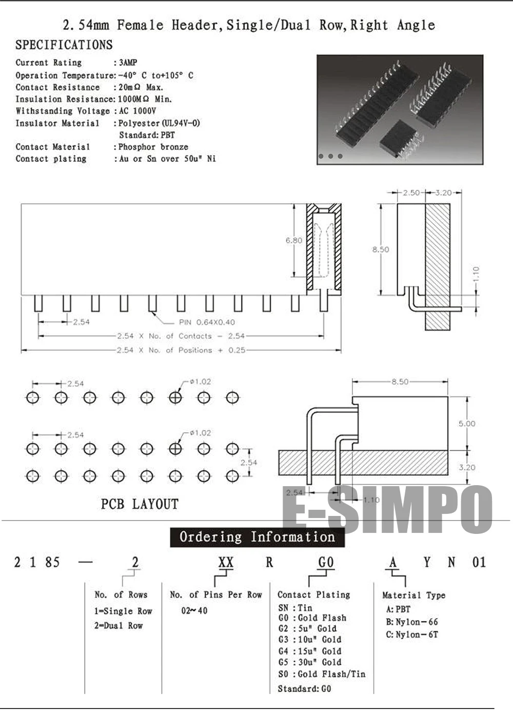 100 шт. 2 54 мм двухрядная прямоугольная Женская головка RA90D 2x 2P/3P/4P/5P/6P/7P/8P/10P/20P/25P/40P 0 1