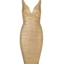 Платья для вечеринок для беременных женщин Золотое сексуальное Бандажное платье с глубоким v-образным вырезом H759