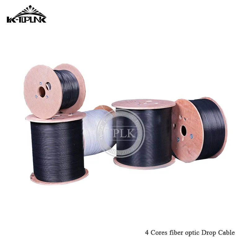 4 core FTTH Cable 1000M/Roll single mode fiber optic cable outdoor fiber optic Drop Wire Cable PVC Black /white