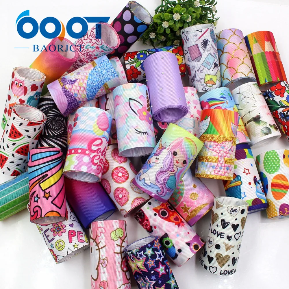 

OOOT BAORJCT,19417-1,5 style mix (3")75mm 5yards,Various geometric cartoon flowers,etc.grosgrain ribbons,DIY handmade materials