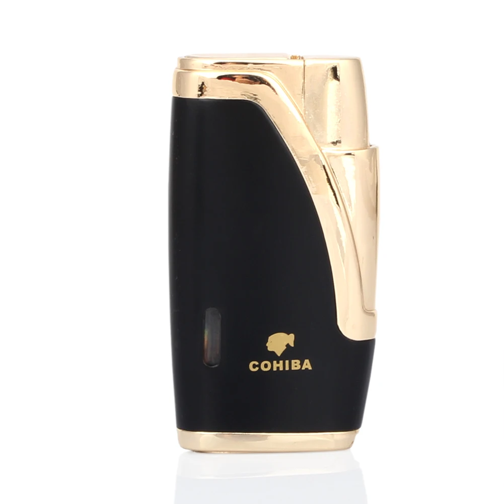 

COHIBA Metal Cigar Lighter 2 Torch Jet Flame Cigarette Lighter Windproof Butane Gas Cigar Accessories with Gift Box