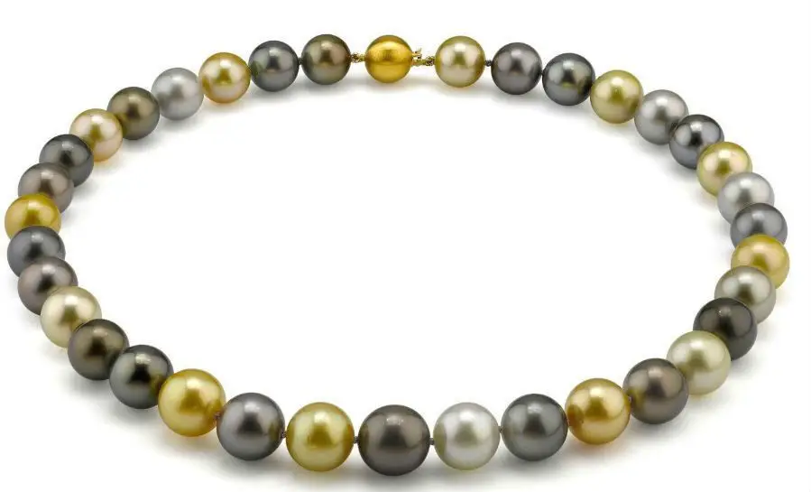 

elegant 9-10m south sea grey black gold multicolor pearl necklace 18inch