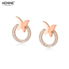 AENINE милые серьги-гвоздики из нержавеющей стали с бабочкой для женщин женские серьги с кристаллами ювелирные изделия аксессуары AE17077