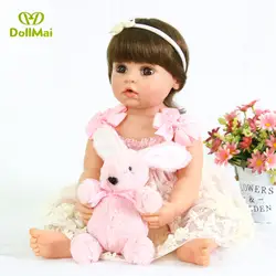 55 см полный корпус силиконовые реборн Детские куклы игрушки высокого класса розовое платье Принцесса Дети подарок на день рождения