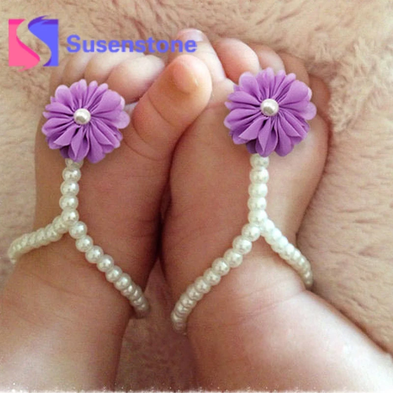 

1Pair Pearl Chiffon Barefoot Sandals Anklet Chain Toddler Girls Beach Foot Bracelets Fashion Jewelry for Kids Barefoot Wholesale