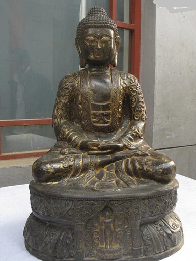 

bi001814 23"Tibet Buddhism Monastery Bronze Auspicious flowers Sakyamuni Buddha Statue