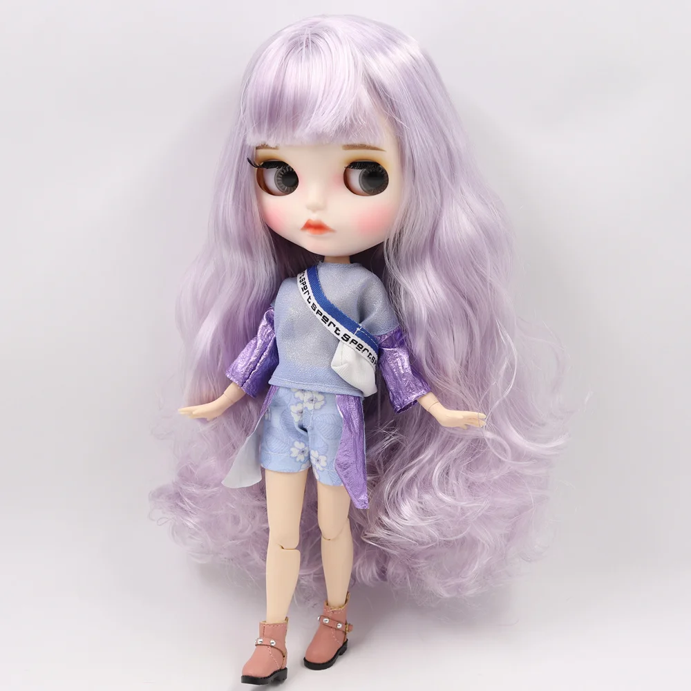 Linda – Premium Custom Neo Blythe Doll with Purple Hair, White Skin & Matte Pouty Face 1