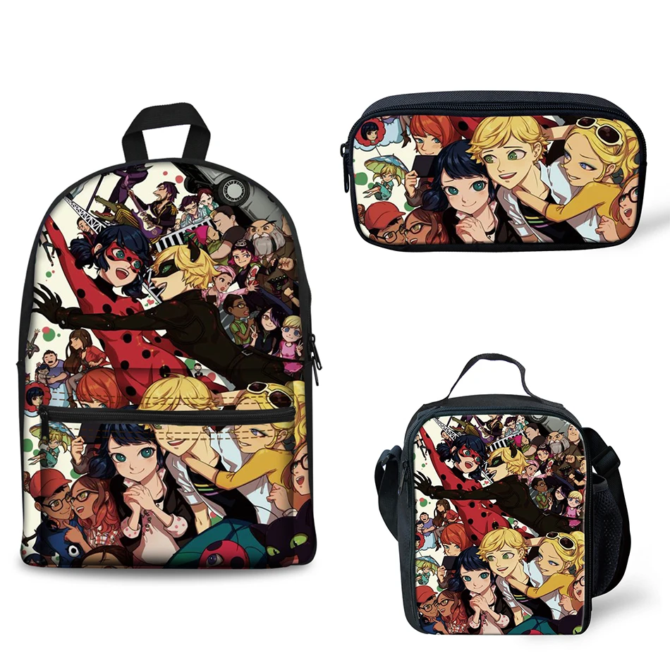 

Customized Image 3Pcs/Set Anime Miraculous Ladybug School Bags Kids School Backpacks Shoulder Backpack Children Book bag Satchel
