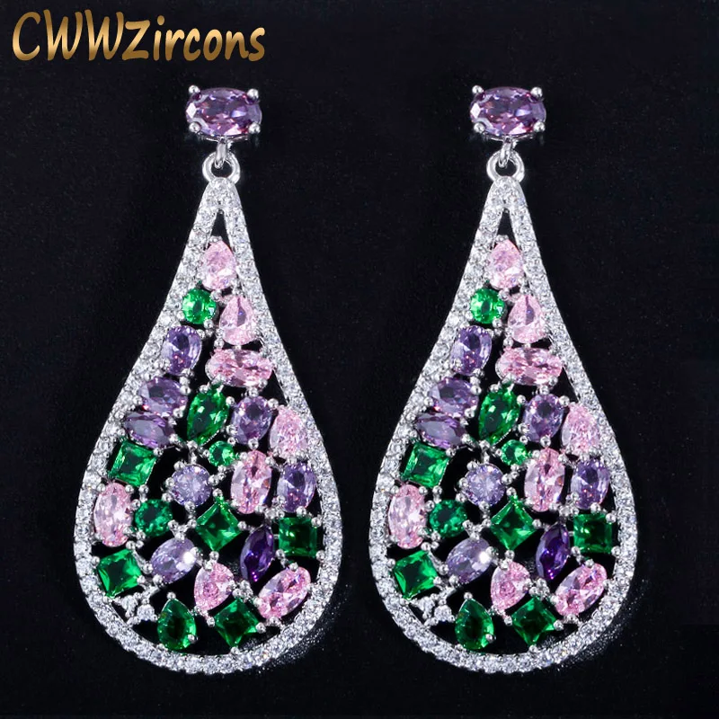 

CWWZircons Multi Shape Colorful Cubic Zirconia Stone Round Drop Dangle Earrings for Women Luxury CZ Party Event Jewelry CZ371