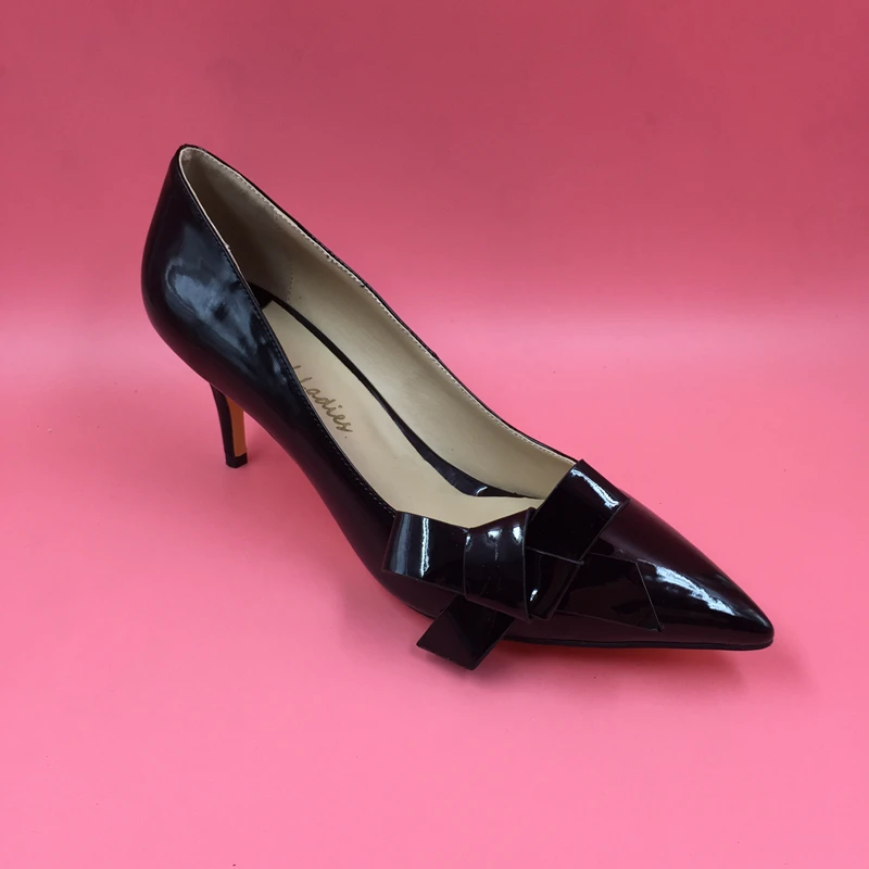 Black Bowknot Pointed Toe Women Pumps Low Heel Patent Leather Pumps Thin High Heels No Platform Slip-on OL Shoes Real Photos Black Bowknot Pointed Toe Women Pumps Low Heel Patent Leather Pumps Thin High Heels No Platform Slip-on OL Shoes Real Photos