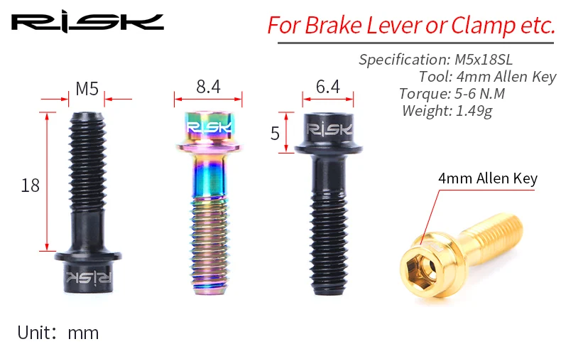 RISK M5* 18 мм титановый сплав полый винт Тормозная Ручка сиденья зажимный держатель Болты MTB шоссейные велосипедные винты велосипедные аксессуары черный