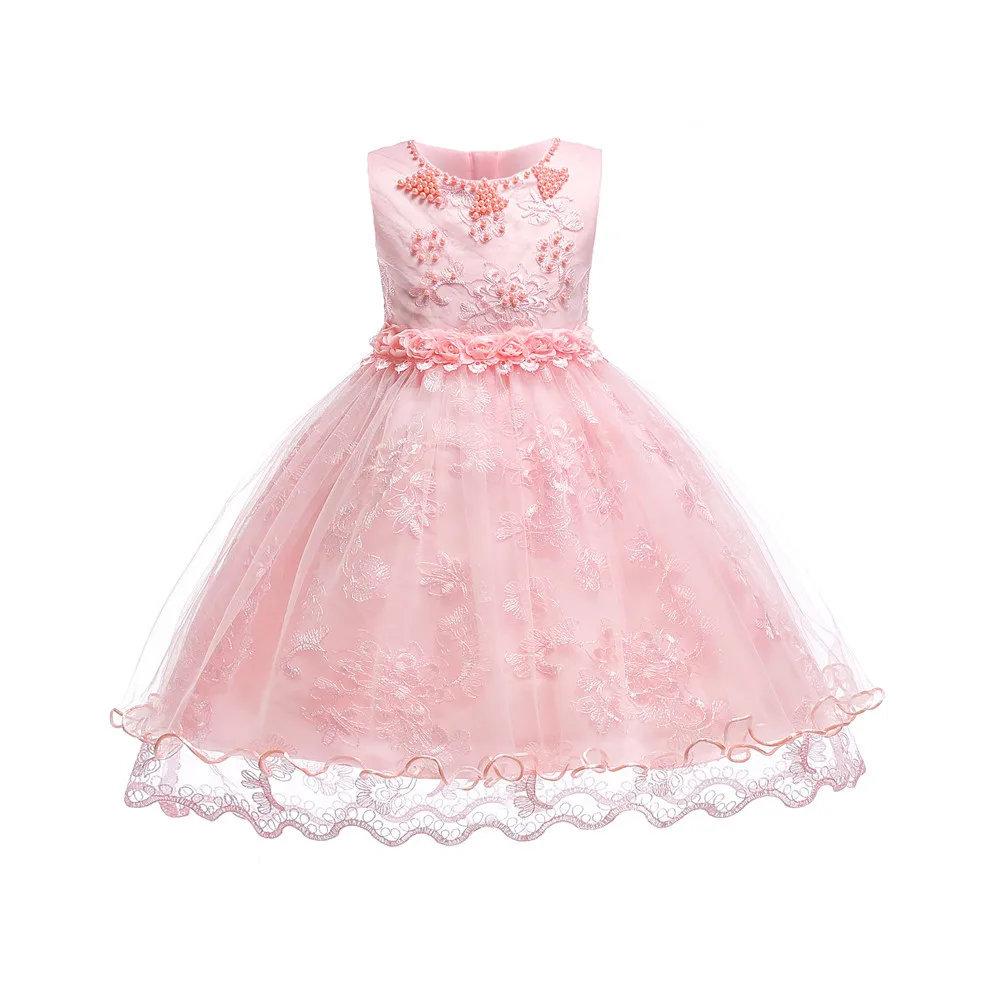 Neonatal Baby Girl Dress for baptism 3-24M Baby Girls Dresses Vestido pearl flower sleeveless birthday tutu princess dress