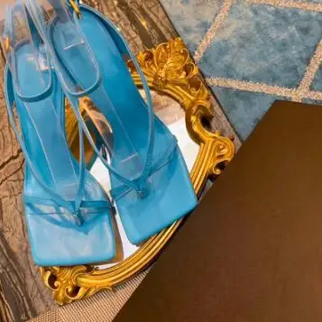 Шлепанцы для подиума из натуральной кожи; летние сандалии; женские босоножки на высоком тонком каблуке с одним ремешком и квадратным носком; zapatos de mujer; - Цвет: as picture