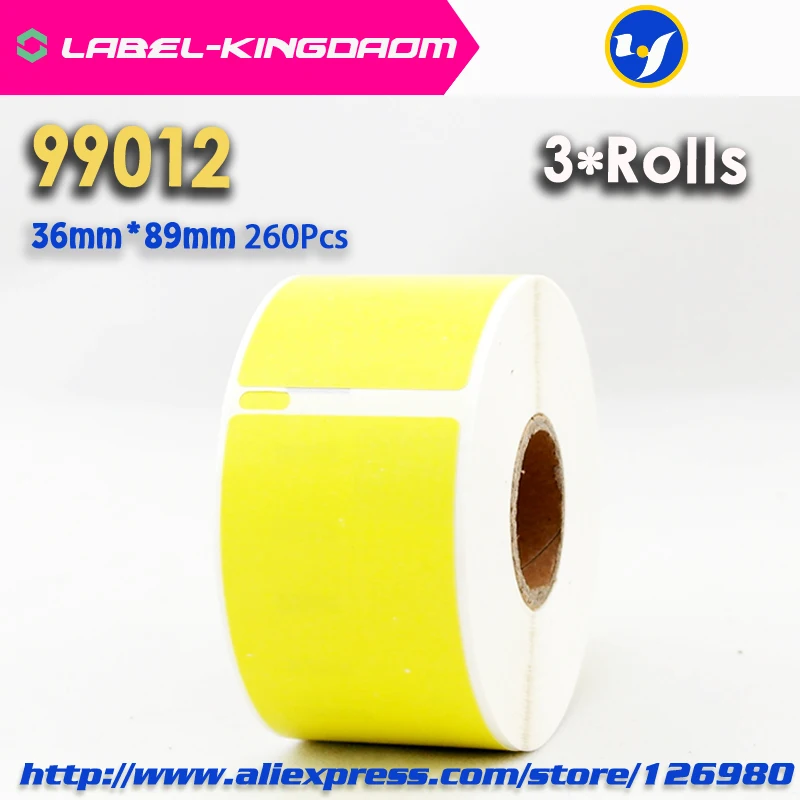 

3 Rolls Yellow Color Generic Dymo 99012 Label 36mm*89mm 260Pcs Compatible for LabelWriter400 450 450Turbo Printer