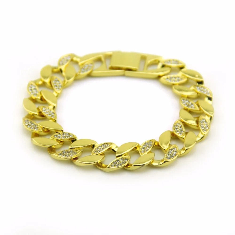 14mm Men's Hip Hop Miami Curb Cuban Bracelet Gold Silver Iced Out