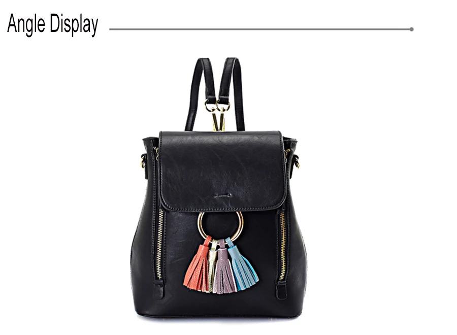 JKBW Women's Backpacks Korean Fashion Small Leather Bag Top-quality PU Tassel Zipper Bags Mini Backpack Round Ring School Bags (6)