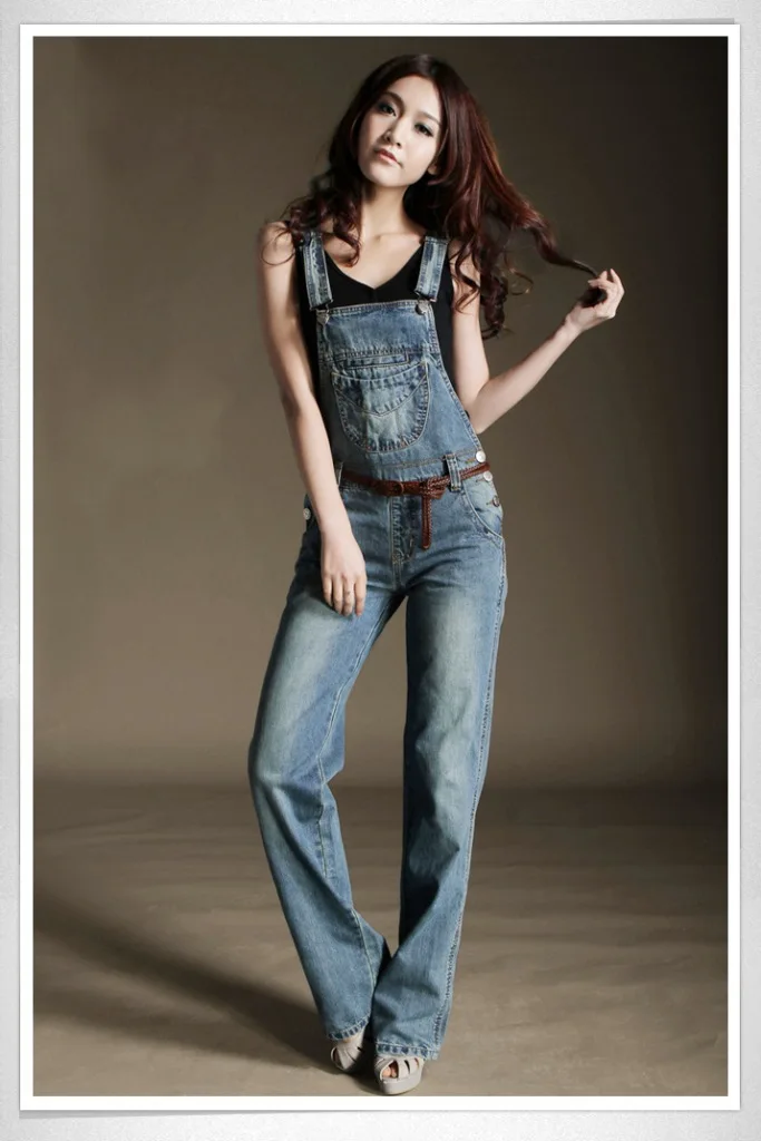 Straight jumpsuit denim bib overalls women bodysuits women romper ...