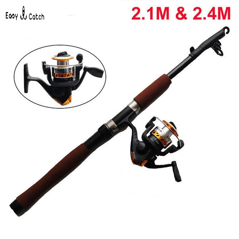 حار بيع 2.1 متر 2.4 متر المحمولة رخيصة تلسكوبي الصيد قضيب و بكرة المجموعات مجموعات المياه العذبة معالجة