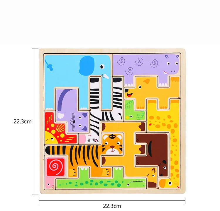 3D деревянные пазлы для детей мультфильм Животные головоломки Обучающие игрушка-танграм доска для головоломки для Размеры 22,3*22,3*2