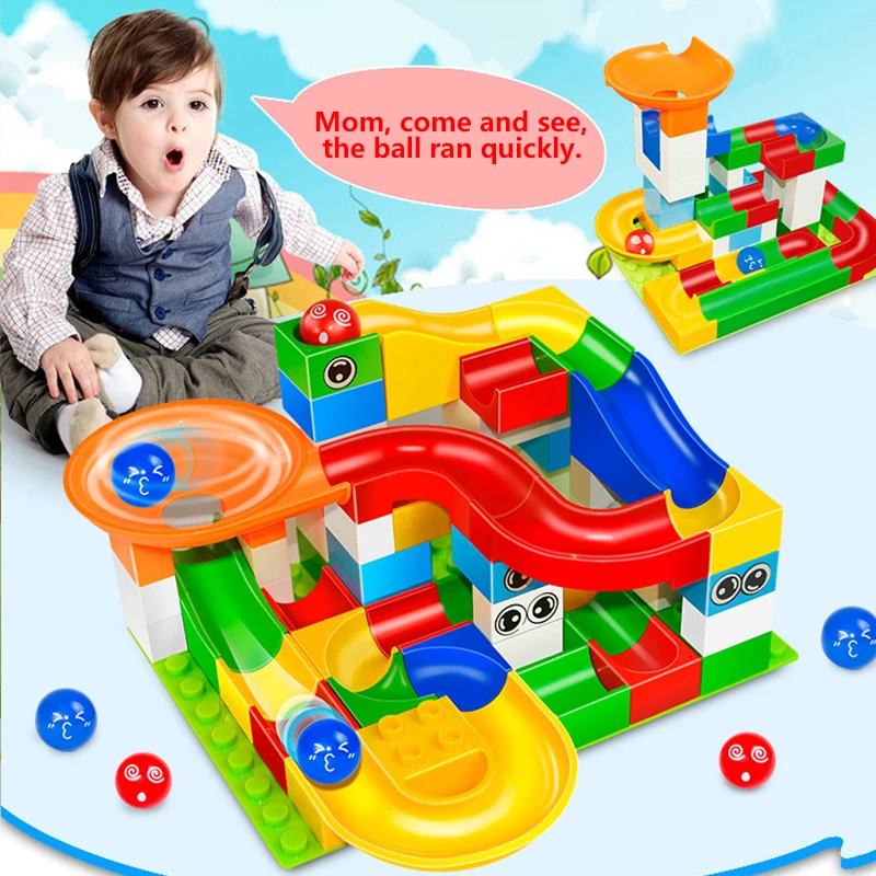 

52pcs Funny DIY Race Run Track Colorful Construction Balls Rolling Track Big Size Building Blocks Compatible Legoe Duploe Kids