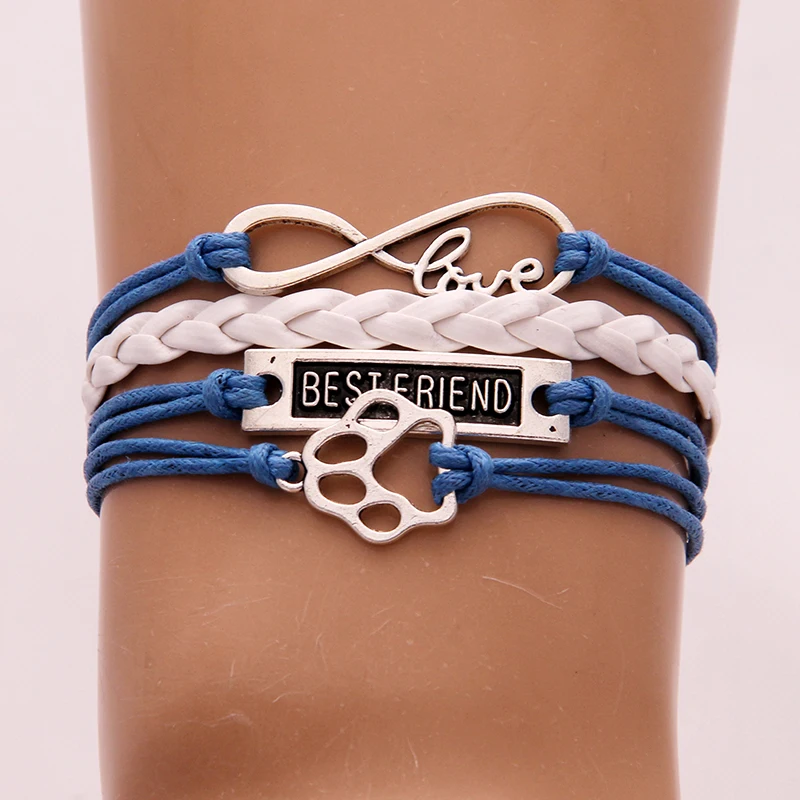 

NCRHGL Infinity love BESTFRIEND bracelets bangles Animal paw charm braided pu leather bracelet men women Jewelry Drop Shipping