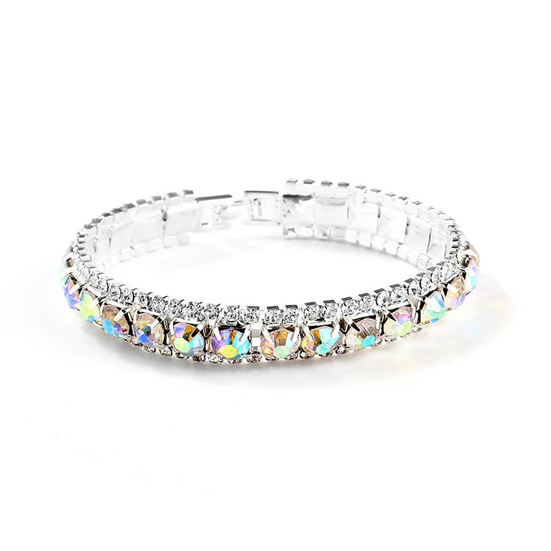 

Silver Graceful 12 Colors Bracelets Zircon 1PC Crystal Bride High Quality Top Sale Exquisite Chain Jewelry Bangles Unique