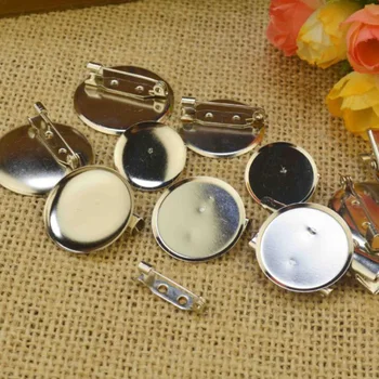 

30Pcs/Pack Simple Sliver Color Pins Alligator Prong Clip Brooches Fish Mouth Clip Round Setting Pin Needle Badges Accessories