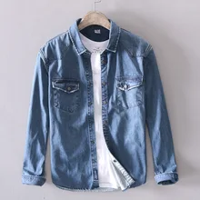 Новинка, Мужская джинсовая рубашка на весну и осень из чистого хлопка, модная рубашка для отдыха
