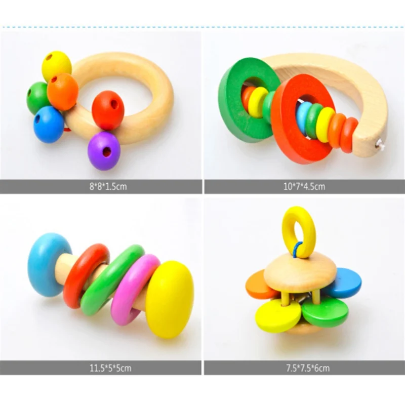 

2017 Baby Toys Bell Wood Rattle Toy Handbell Musical Educational Instrument Toddlers Rattles Handle Kids Toys For Newborns Child