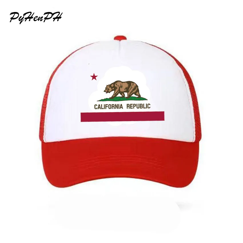 New 2019 Trucker Cap Hat HipHop Bear California Republic Flag Caps Men Women Funny Baseball Cap Cool Summer Style Mesh Cap