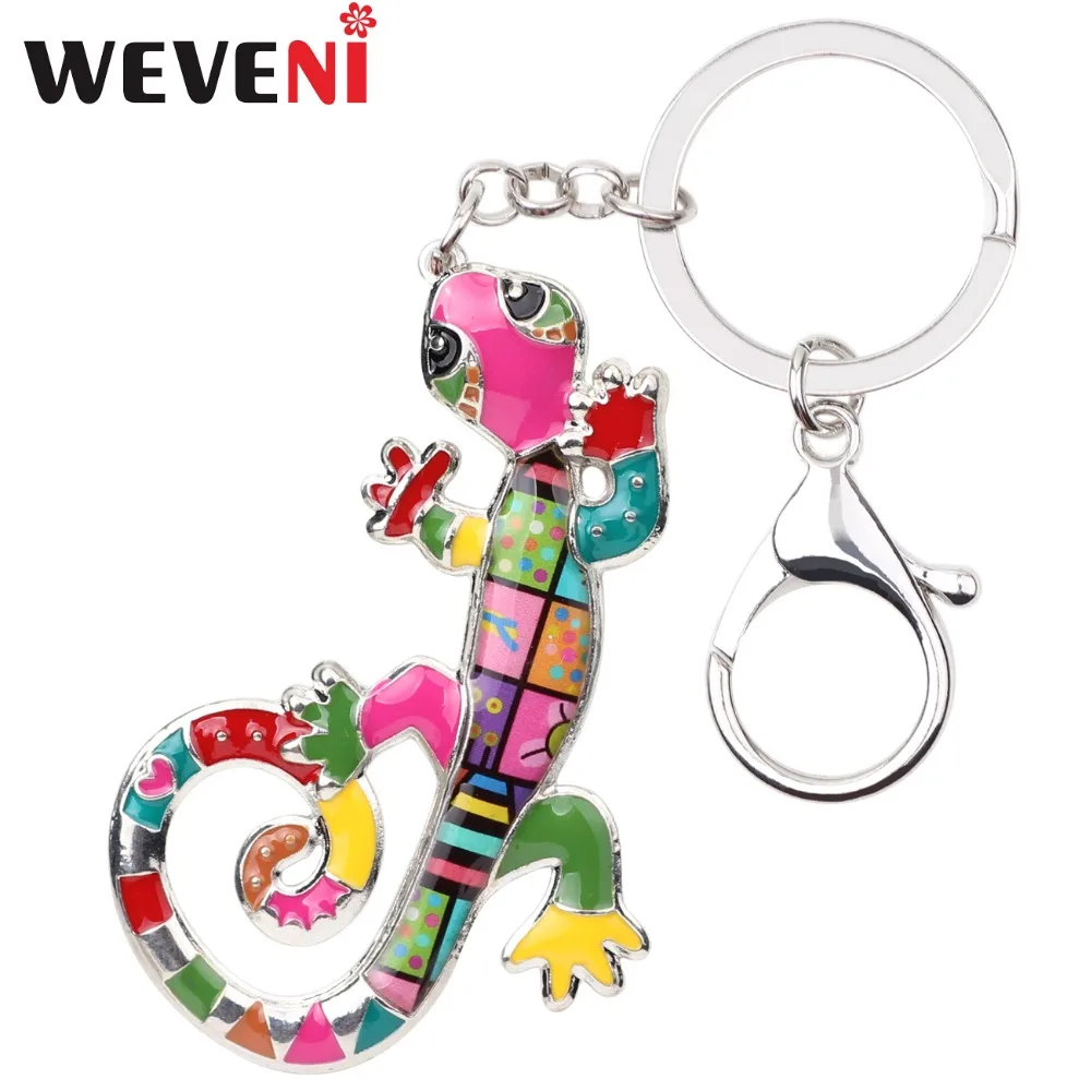 WEVENI эмалированная металлическая цепочка для ключей ящерицы Gecko кольцо с сумочкой