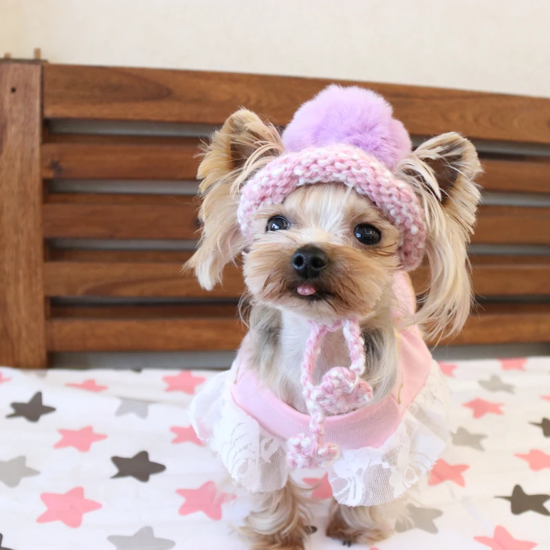 Шапки ручной работы вязаные фиолетовые пушистые шары Kawaii милые шапки для собак