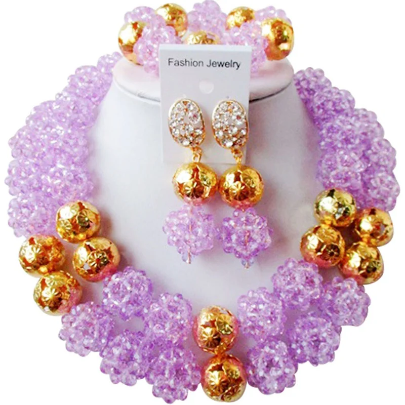 

Best-selling Lilac African Style Crystal Nigerian Wedding Necklace Jewelry Sets for Women 2C-SJJS-07