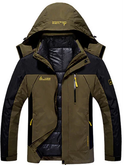 6XL размера плюс Мужская куртка 3 в 1 с пуховой подкладкой, одежда для улицы, мужская теплая куртка для походов, Походов, Кемпинга, катания на лыжах, альпинизма - Цвет: Coffee