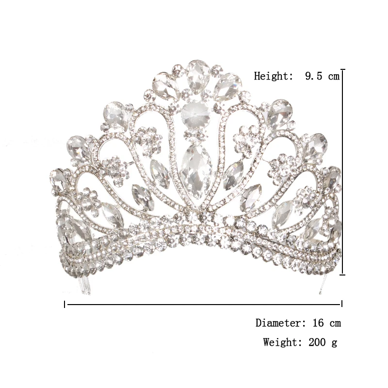 Новая серебряная Золотая свадебная Королевская корона, роскошная хрустальная большая тиара, корона с гребнем, свадебный головной убор невесты, HG-213