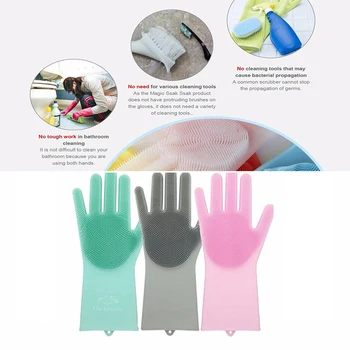 

Magic Silicone Rubbe Dish Washing Gloves Eco-Friendly Scrubber Cleaning For Multipurpose Kitchen Bed Bathroom Hair Care
