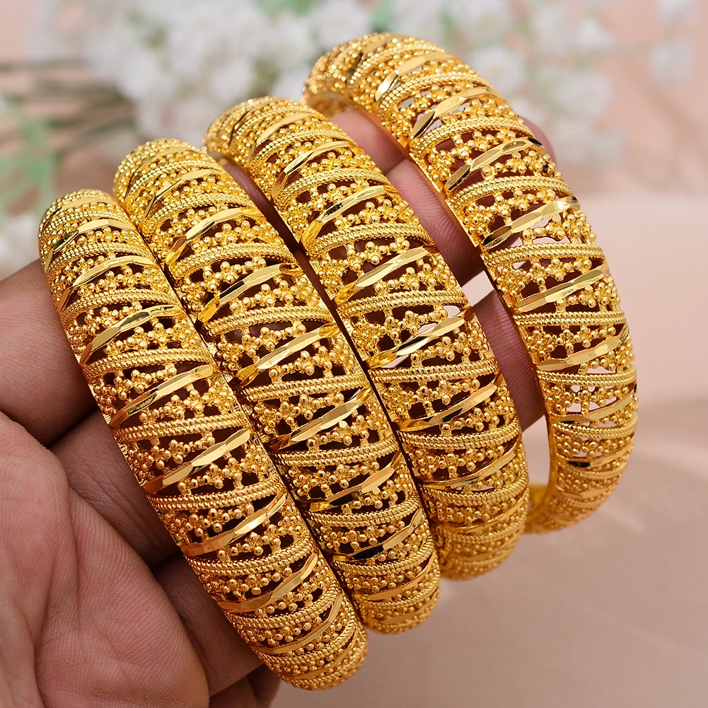 Annayoyo 4Pieces/Openable Dubai Bangles Ethiopian Bracelets&Bangles for Women African Wedding Jewelry Arabic Middle East