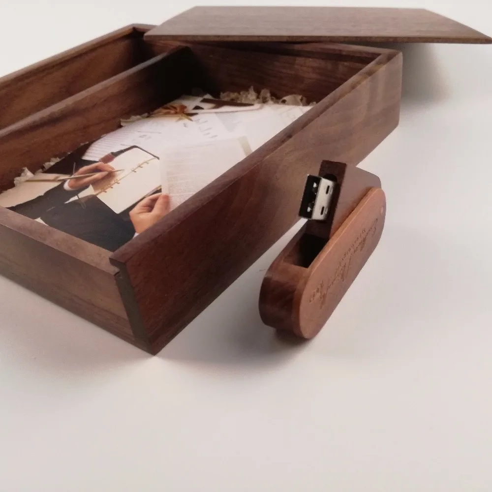 

Walnut Wooden Photo Album Box with 3.0 memory flash swivel Pendrive (Free logo fee)