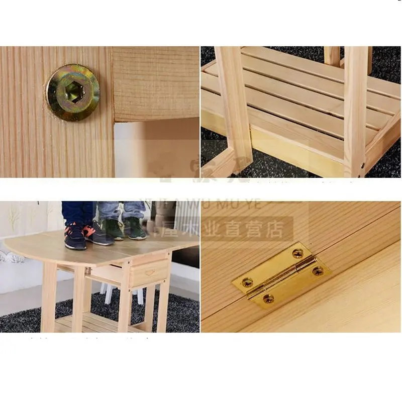 Semi-Circle Foldable Pine Solid Wood Living Room Furniture Coffee Dining Table (NO Drawers/Chairs) Children Lacquer Health