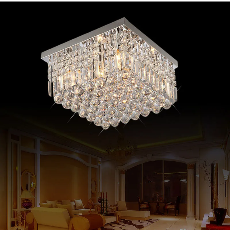 

LED Simple Modern Crystal Lights Ceiling Light Round Stainless Steel Living Room Bedroom Light Crystal Light fixture led lamps