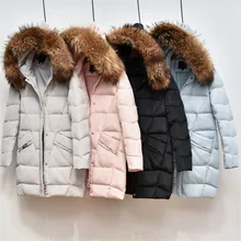 Autumn Winter Women Down Coat New Slim Warm Thick Hooded Duck Down Jacket Parka Large Faux Fur Collar Coats Ladies Outwear AB625
