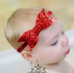 2016 Новинка эластичные для новорожденных Обувь для девочек младенческой оголовье блестящие лук волос Группа Дети повязка на голову ребенка