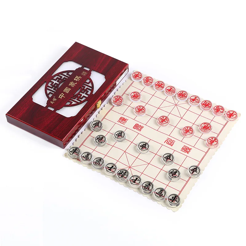 

BSTFAMLY Chinese Chess Wooden Box 32Pcs/Set Old Game of Go Xiang Qi International Checkers Folding Toy Gifts No Magnetic LC16