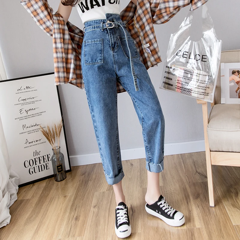 Джинсы для женщин в стиле бойфренд с высокой талией летние винтажные синие