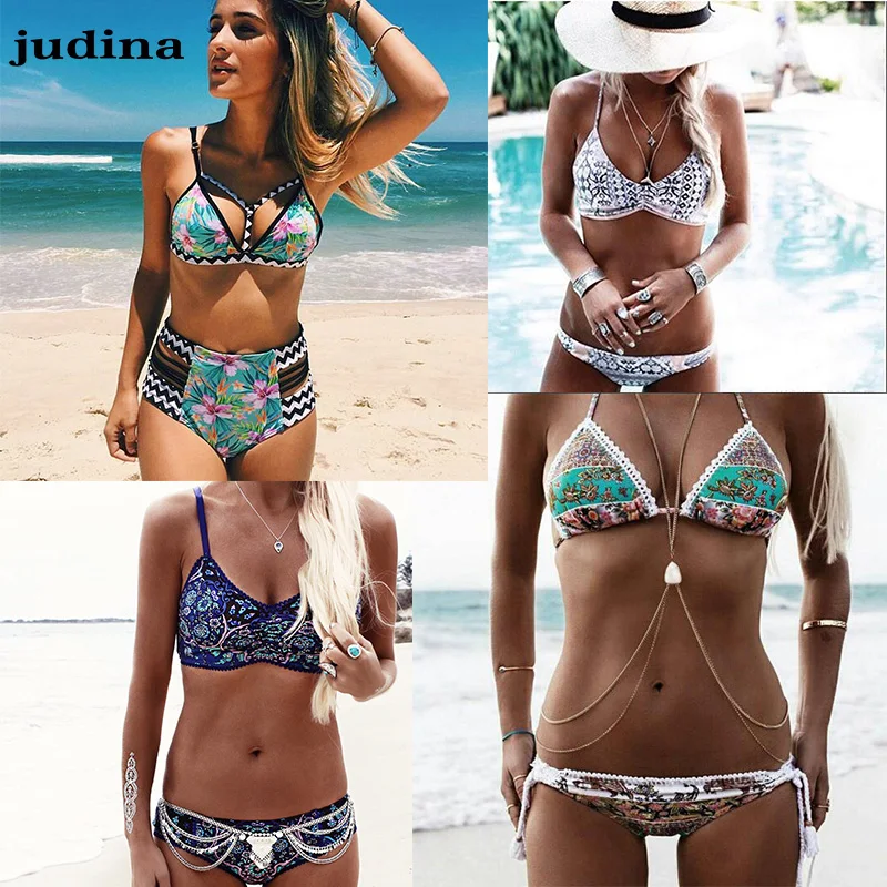 

New Russian style Sexy Ladies Retro Printed Bikini 2017 Women Swimsuit Swimwear Bikini Set Female Biquinis Beach Bathing Suit