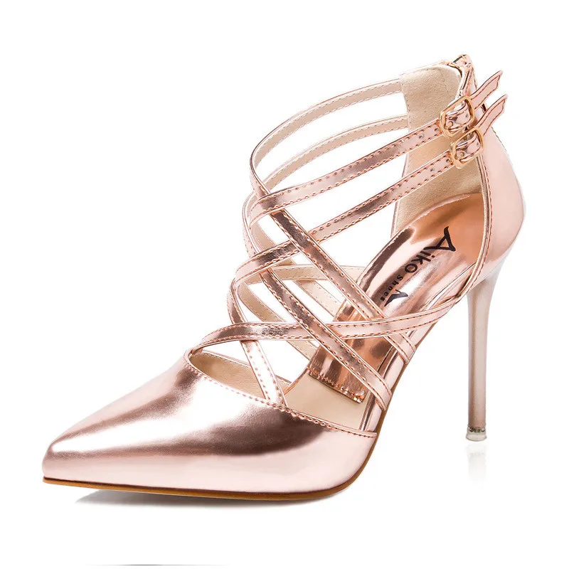 

2019 spring and autumn fashion stiletto with a pointed cross buckle high heel women's shoes khaki ljj 0524