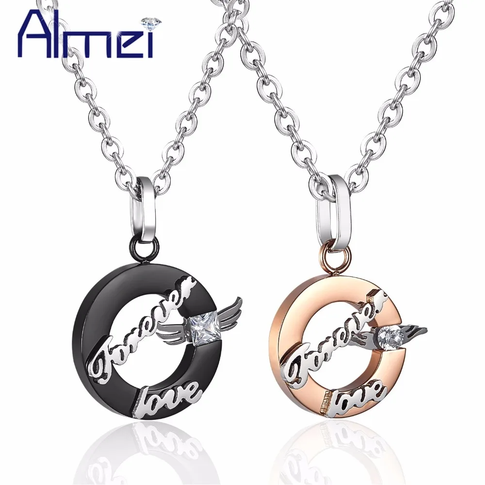 Almei Forever Love Angle Wing Necklaces &amp Pendants Stainless Steel Couple Necklace Paired Pendant Valentines Day Gift 2018 SN283 |