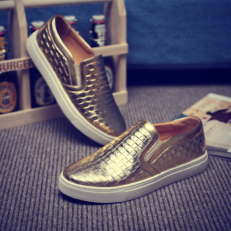 QWEDF/Мужская обувь из искусственной кожи больших размеров Черные слипоны лоферы из натуральной кожи мужские мокасины обувь итальянского дизайнера X8-76 - Цвет: Золотой