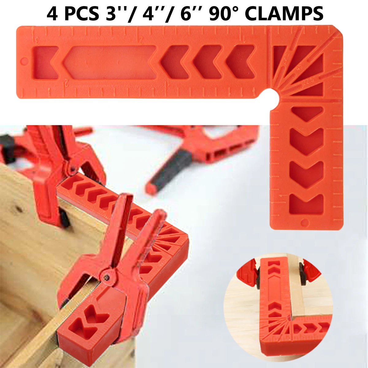 

4Pcs 3/4/6 inch Right Angle 90 Degrees L-Clamps Corner Clamp Ruler Clamping Woodworking Square Marking Gauges Fixer Hand Measure
